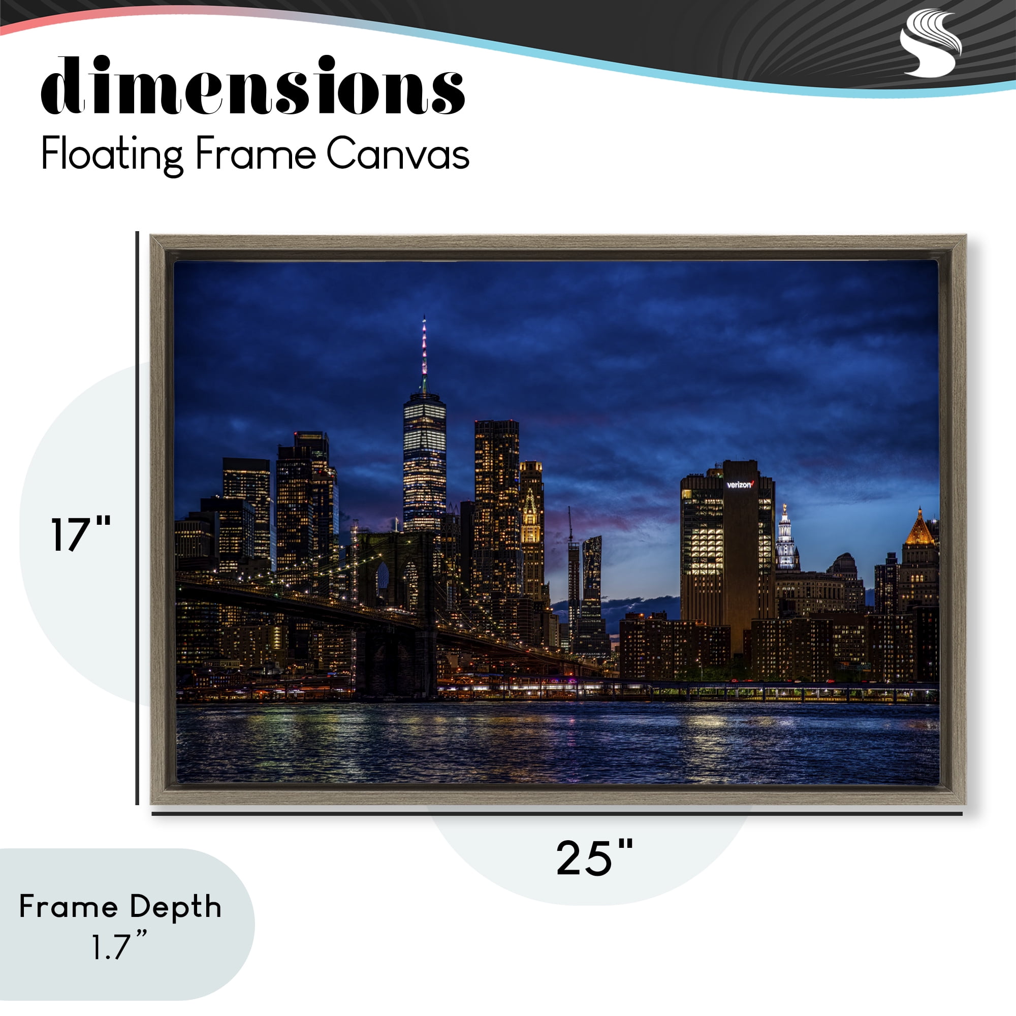 Stupell Industries Brooklyn Bridge at Night Brown Framed Floater Canvas Wall Art, design by Tim West