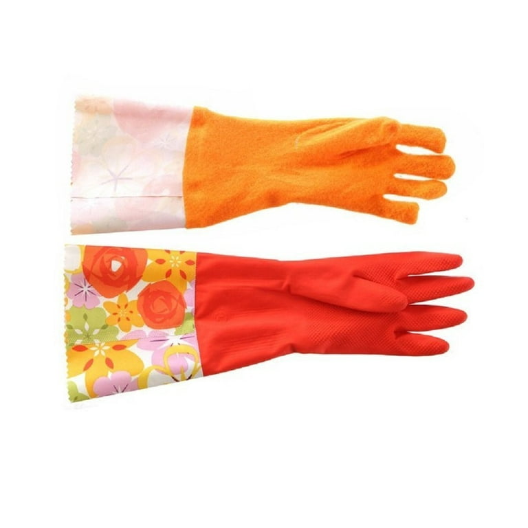 3 Pair Decorative Boutique Latex Cleaning Dishwashing Gloves with Fancy Cuff with Flock lining, Size: One Size