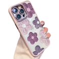 thumbnail image 6 of Designed for iPhone Case,Cute Flower Floral Pattern Matter Frame Glitter Camera Lens Protection Shockproof Protective Cover Phone Case (Purple,iPhone 12 Pro), 6 of 6