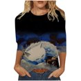 thumbnail image 1 of Camisas y blusas 3/4 para mujer, camiseta de verano para mujer, cuello redondo, estampado de flores, tops sueltos, camisetas de manga corta para niña Fridja hkj2917, 1 of 5