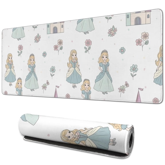Long Mouse Pads for Desk,Princess Castle Flower Pattern Desk Mats on Top Of Desks, Desk Mouse Pad Extra Large with 3mm Non-Slip Base and Stitched Edge for Gaming,Office,Work,Home 31.5"x11.8"