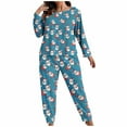 thumbnail image 2 of Mifsaly Plus Size Pajama Set Women Christmas Xmas Print Pjs 2 Piece Oversized Long Sleeve Sleepwear Loose Crewneck Nightwear Lounge Sleep Pants 2025 Winter Festival Loungewear, 2 of 6