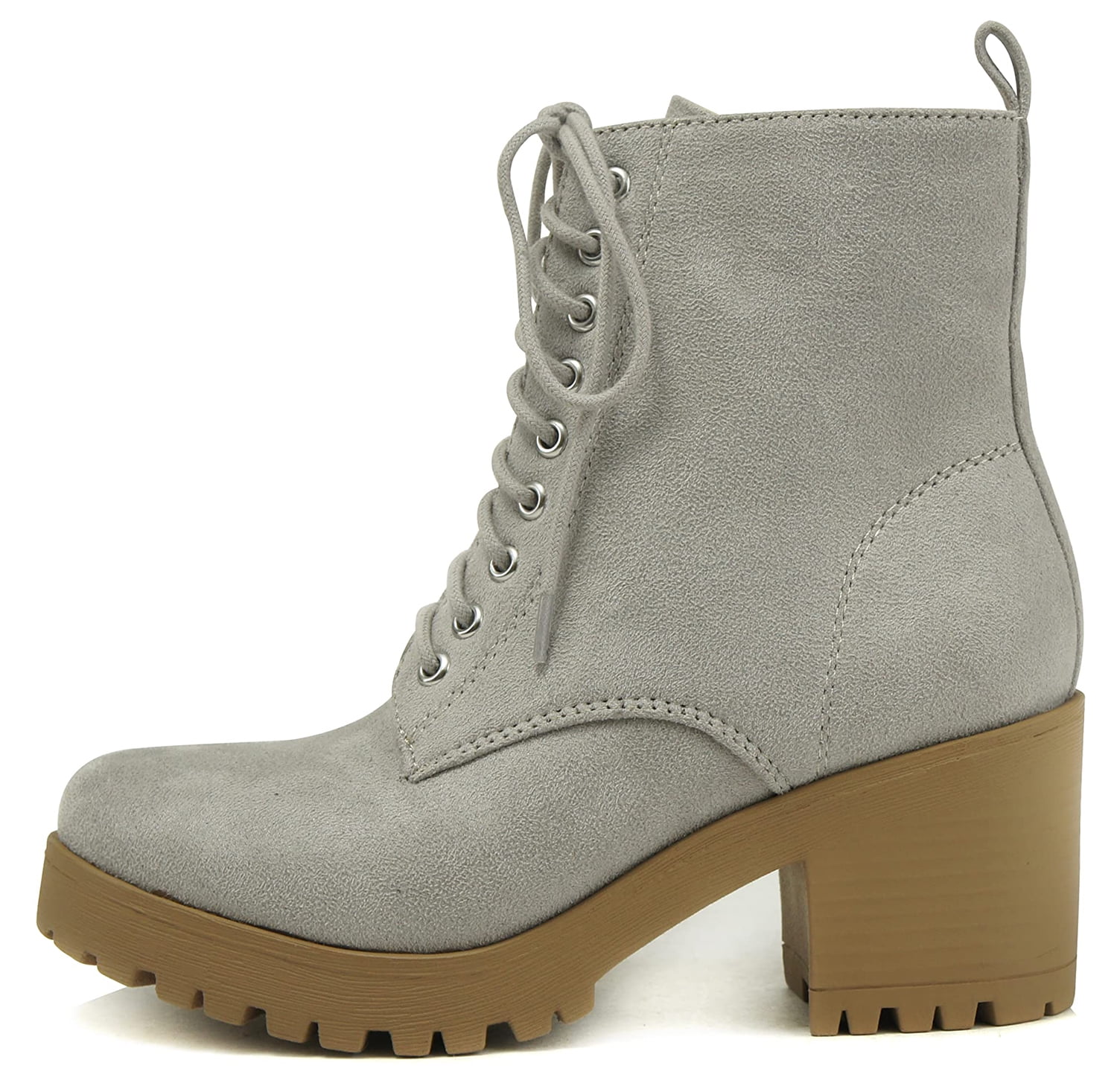negativ Udvinding Gangster Soda Women Chunky Thick High Heels Combat Lug Sole Ankle Boots Platform Lace  Up Booties Side Zipper Fuzzy-S Gray 11 - Walmart.com