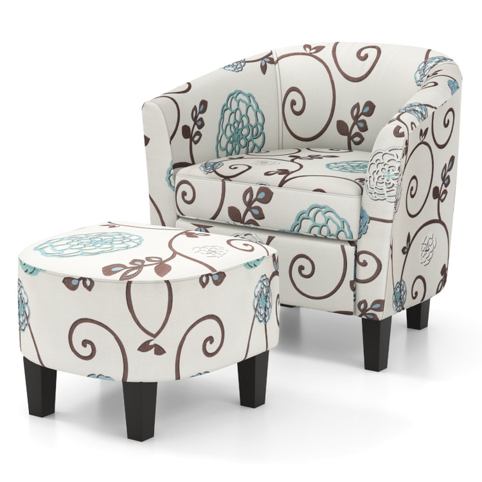 Furnibear Modern Accent Tub Chair and Ottoman Set with Fabric Upholstered for Living Room Bedroom Reading Nook Accent Lounge Home, Beige