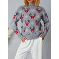 thumbnail image 5 of Liacowi Women Juniors Christmas Knitted Sweater Elk Snowflake Print Long Sleeve Pullover Retro Jumpers Tops Fall Loose Knitwear for Teen, 5 of 9