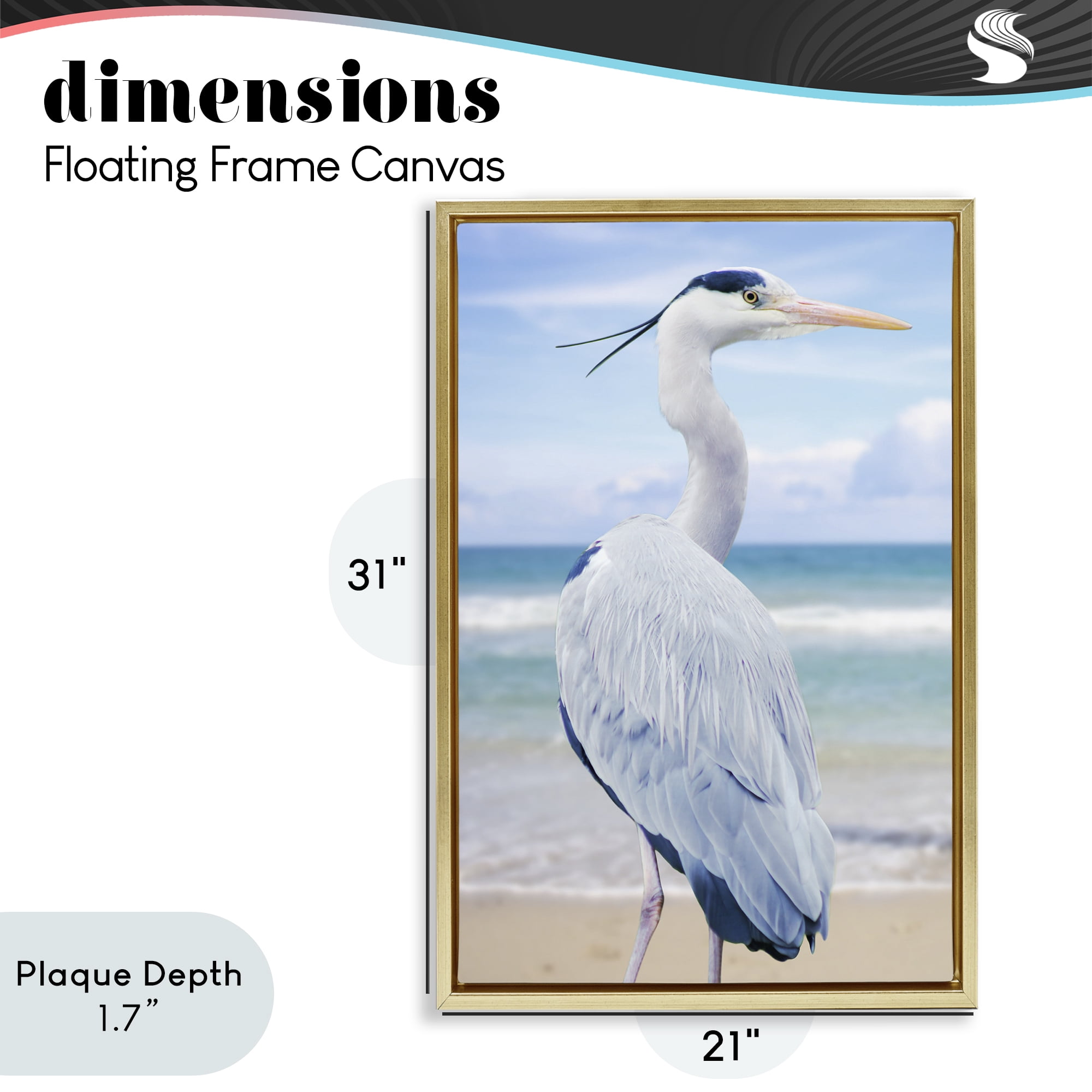 Stupell Industries Vacationing Heron by Seaside Gold Framed Floater Canvas Wall Art, design by Marcus Prime
