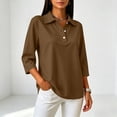 thumbnail image 6 of Womens Polo Shirts 3/4 Sleeve Golf Tops Collared Button Down Tee Womens Casual Business Golf Shirts Work Daily Tops 3-Buttons Soft Breathable Solid Color Brown 2XL, 6 of 8