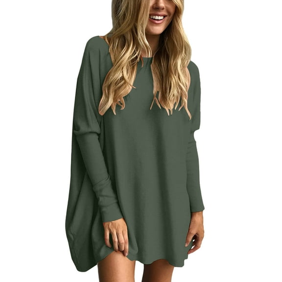 LSQii Womens Oversized Long Sleeve T Shirt Basic Crewneck Tee Casual Soft Solid Color Workout Warm Top Winter Fall Fashion Outfits 2025 Y2K Clothes Army Green L