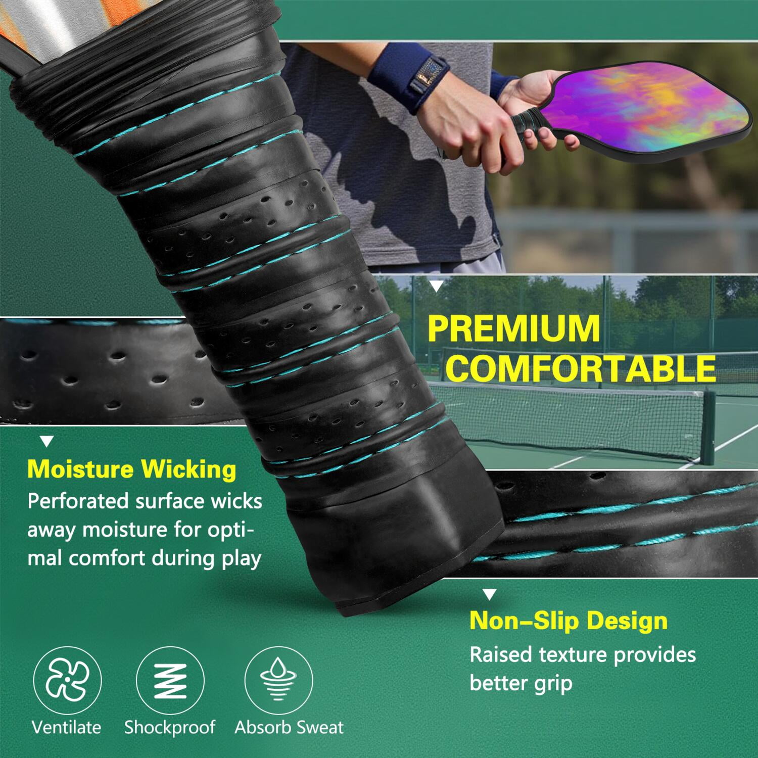 Pickleball Paddles Set Of 2, Fiberglass Surface, Fluid Smoke Aurora Art Style, 4 Balls & Bag