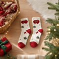 thumbnail image 4 of Women's Christmas Fuzzy Socks with Apple Character and Gifts, Cozy Feather Yarn Crew Socks, White Red Holiday Socks for Christmas Stocking Stuffers, Gag Gifts and Fun Holiday Gifts, 4 of 4