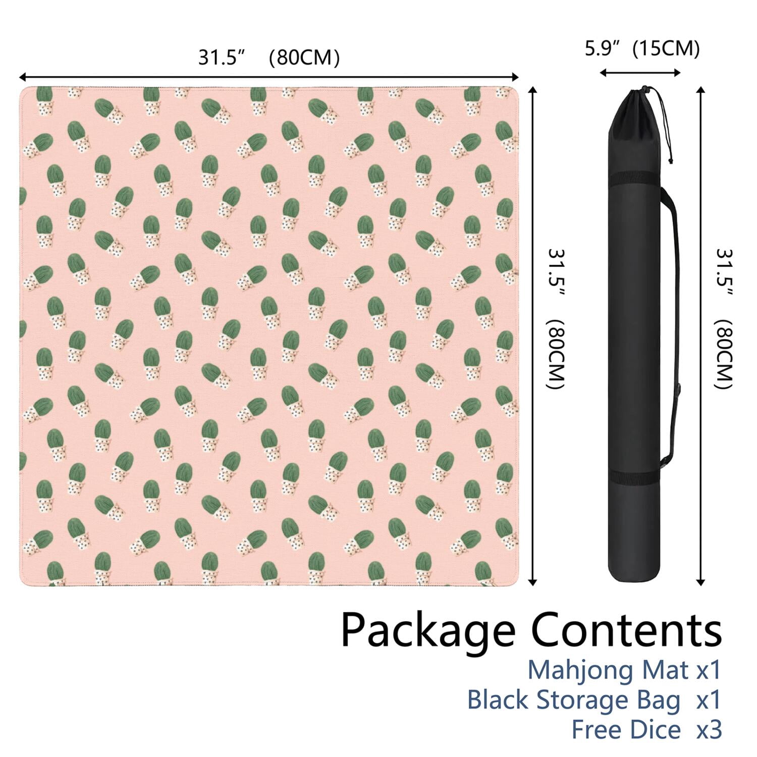 Square Plants Mahjong Mat 31.5 Inches Constructed from Durable Rubber with Anti-Slip Properties and Noise Dampening Technology for Multi-Functional Table Top