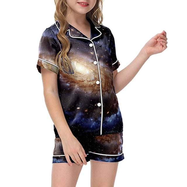 Luvoko Ensemble de Pyjama 2 Pcs pour Enfants Imprimé Graphique Manches Courtes Chemise à Boutons Shorts Pyjama