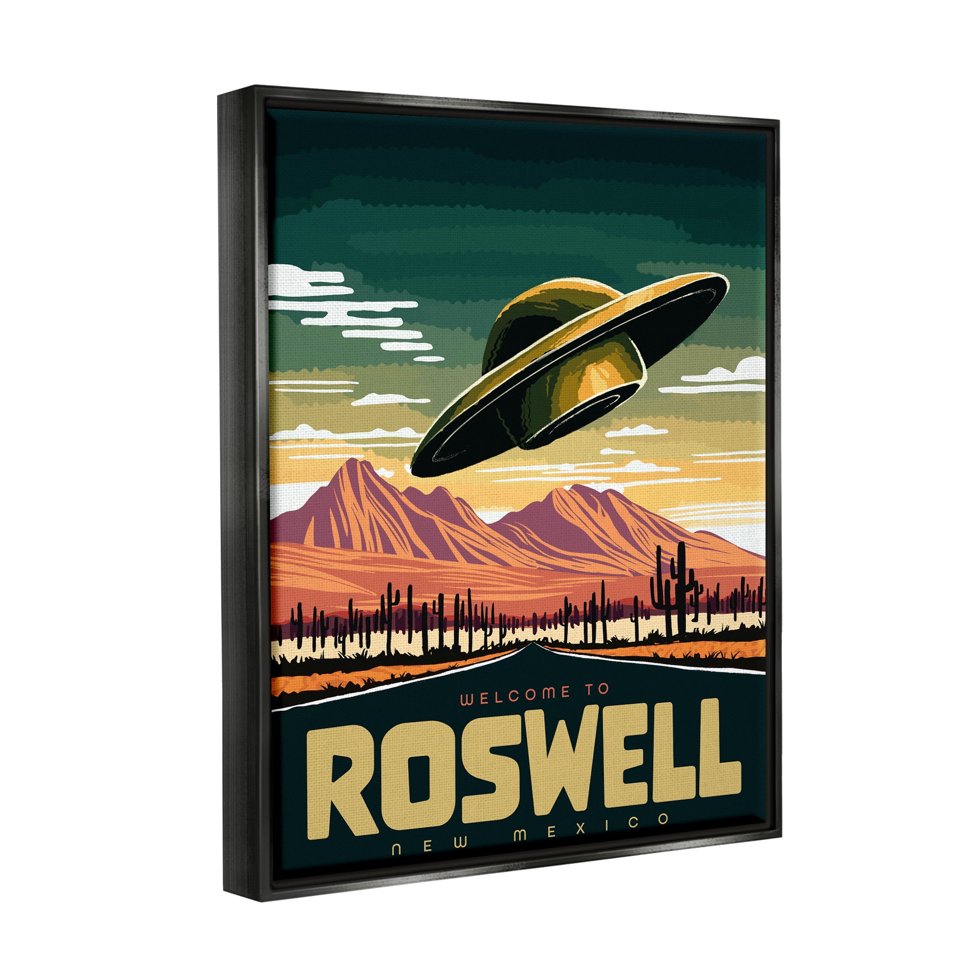 Stupell Industries Welcome Roswell New Mexico UFO Travel & Places Painting Black Floater Framed Art Print Wall Art