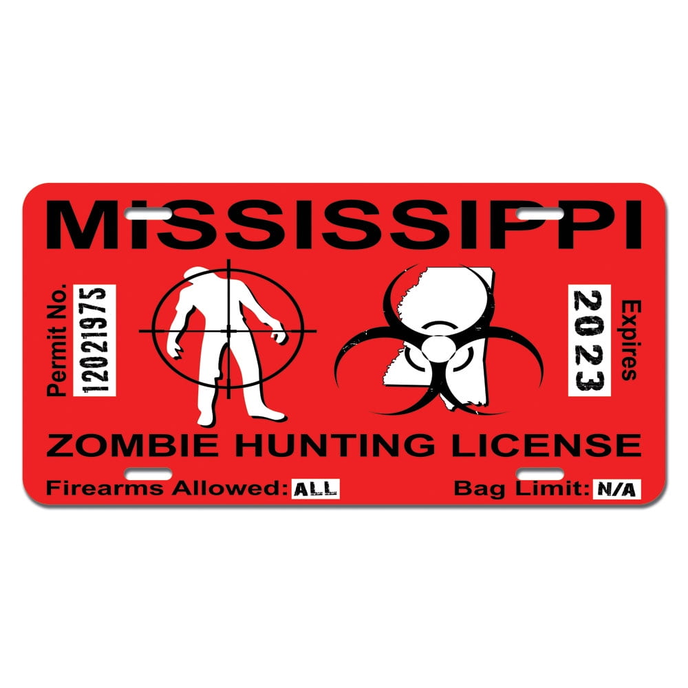 Mississippi MS Zombie Hunting License Permit Red Biohazard Response Team Novelty License Plate
