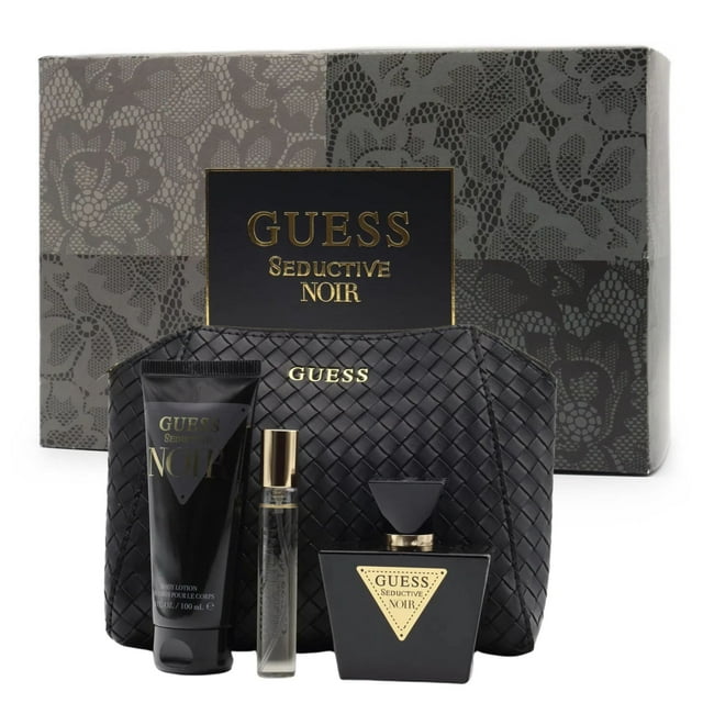 SET GUESS SEDUCTIVE NOIR 4PZS 75ML EDT SPRAY/ BODY LOTION 100ML/ BOLSO PEQUEÑO/ 15ML EDT SPRAY