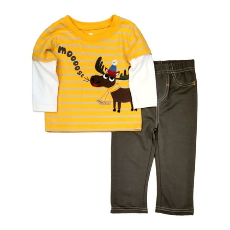 Sesame Street Infant Boys Yellow 2 Pc Moose T-Shirt & Knit Pants Outfit Set 3-6m