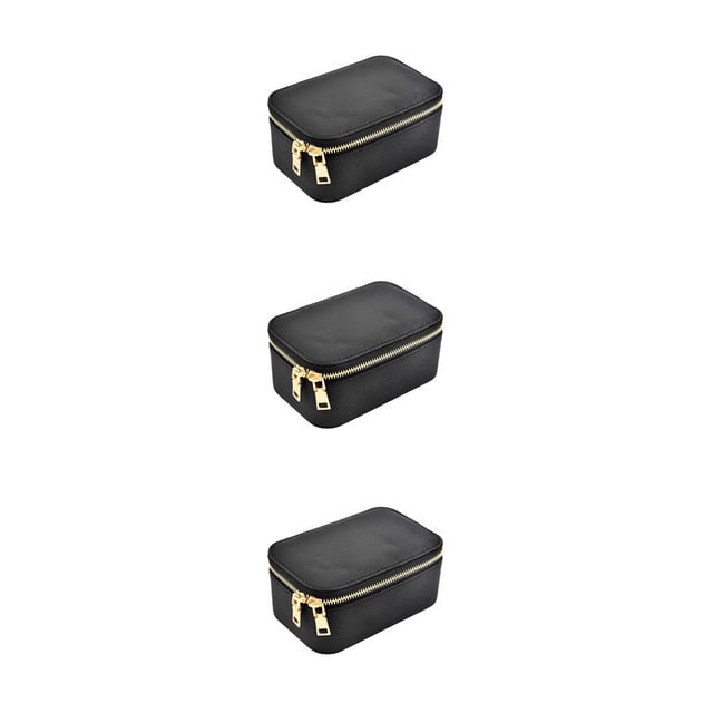 Minnieouse Joyero Cremallera Compartimento Almacenamiento Pu Cuero Pantalla Señora Flannelette Caso Organizador de viaje Negro Type1 NO1