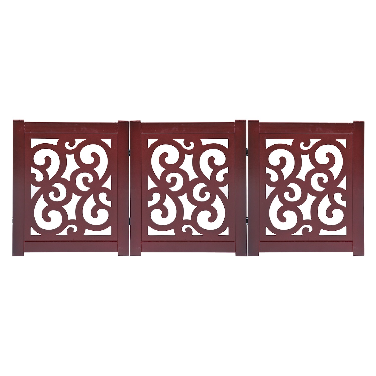 HOME DISTRICT Dog Gate Freestanding Pet Gate 4-Panel & 3 Panel Pet Gate for Dogs Folding Dog Gate Quadfold & Trifold Pet Gate for Small Dogs Decorative Pet Gate for Dogs Indoor, Mahogany Scroll 47x19"