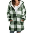 thumbnail image 1 of Grianlook Women Hoodies Jacket Long Sleeve Sherpa Coat Plaid Fleece Fuzzy Jackets Ladies Casual Outwear Loose Hooded Light Green XL, 1 of 6