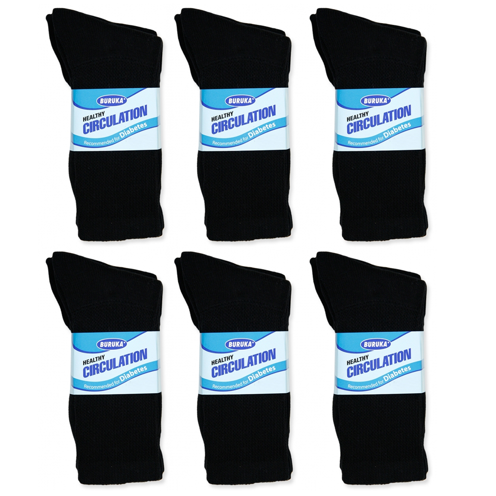 ATB 6-Pair Men's Diabetic Ankle Circulatory Socks – Black, Loose Fit, Size 10-13, Cotton Blend