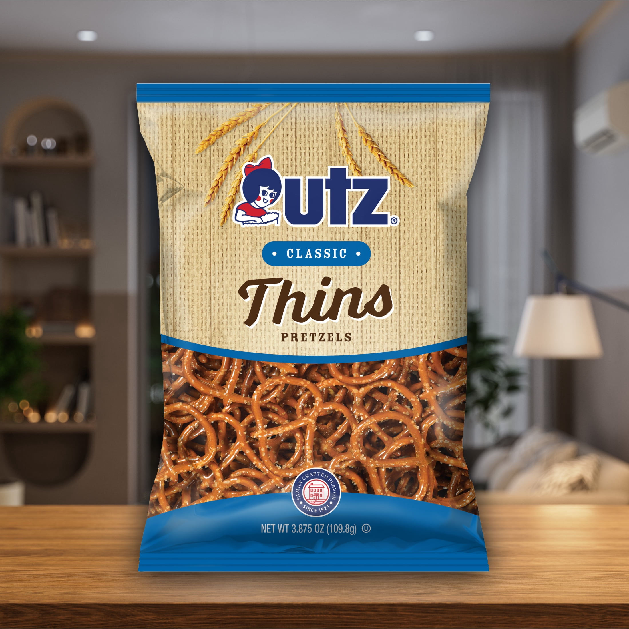 Utz Classic Thins Pretzels, 3.875 oz Bag