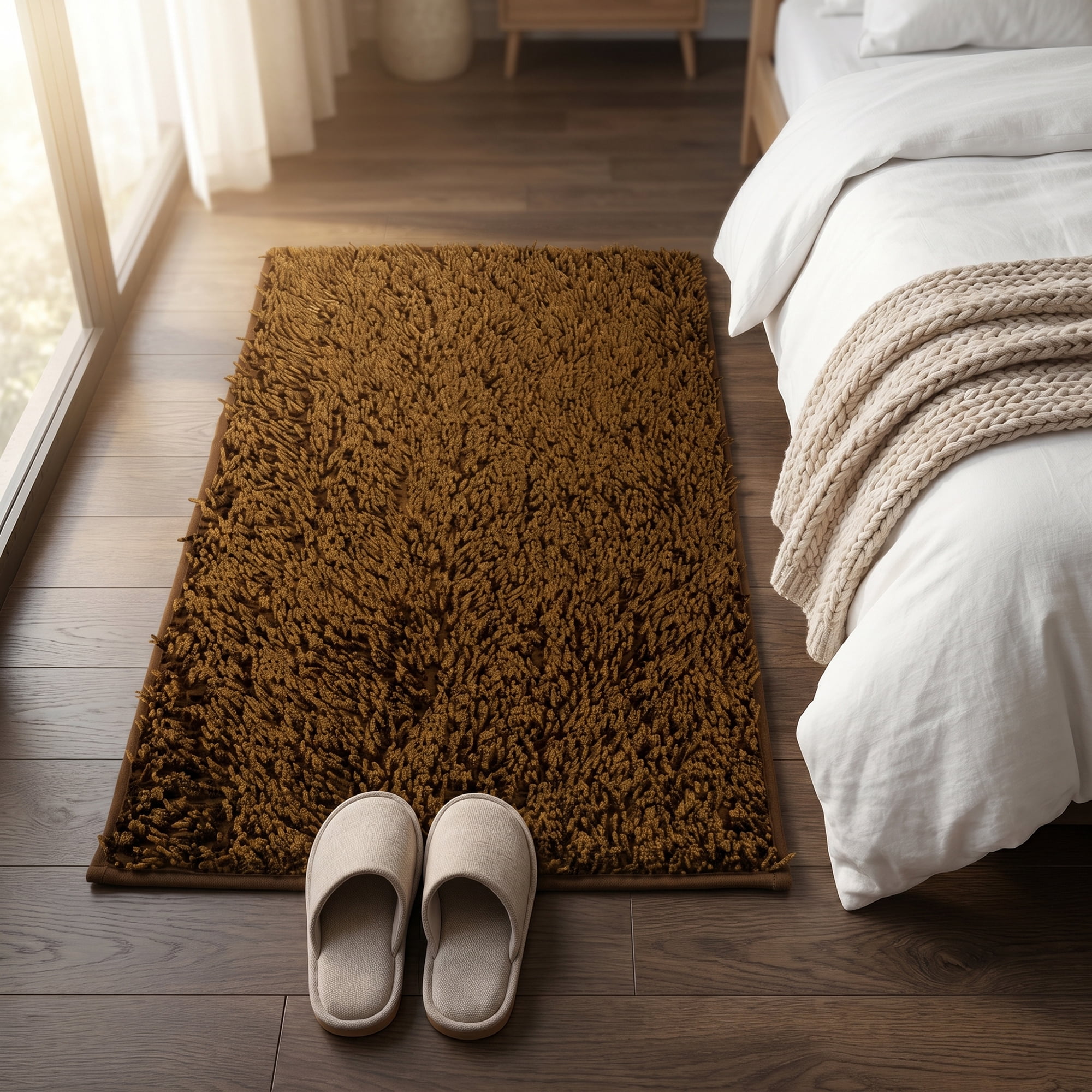 Unique Bargains Printed Ultra Soft Non Slip Shaggy Microfiber Bath Mat Brown 24" x 16"
