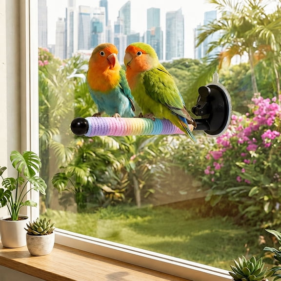 BASHI Suction Cup Bird Perch Stand for Window Mounting, Bird Travel Companion with Integrated Tray and Feeding Cups