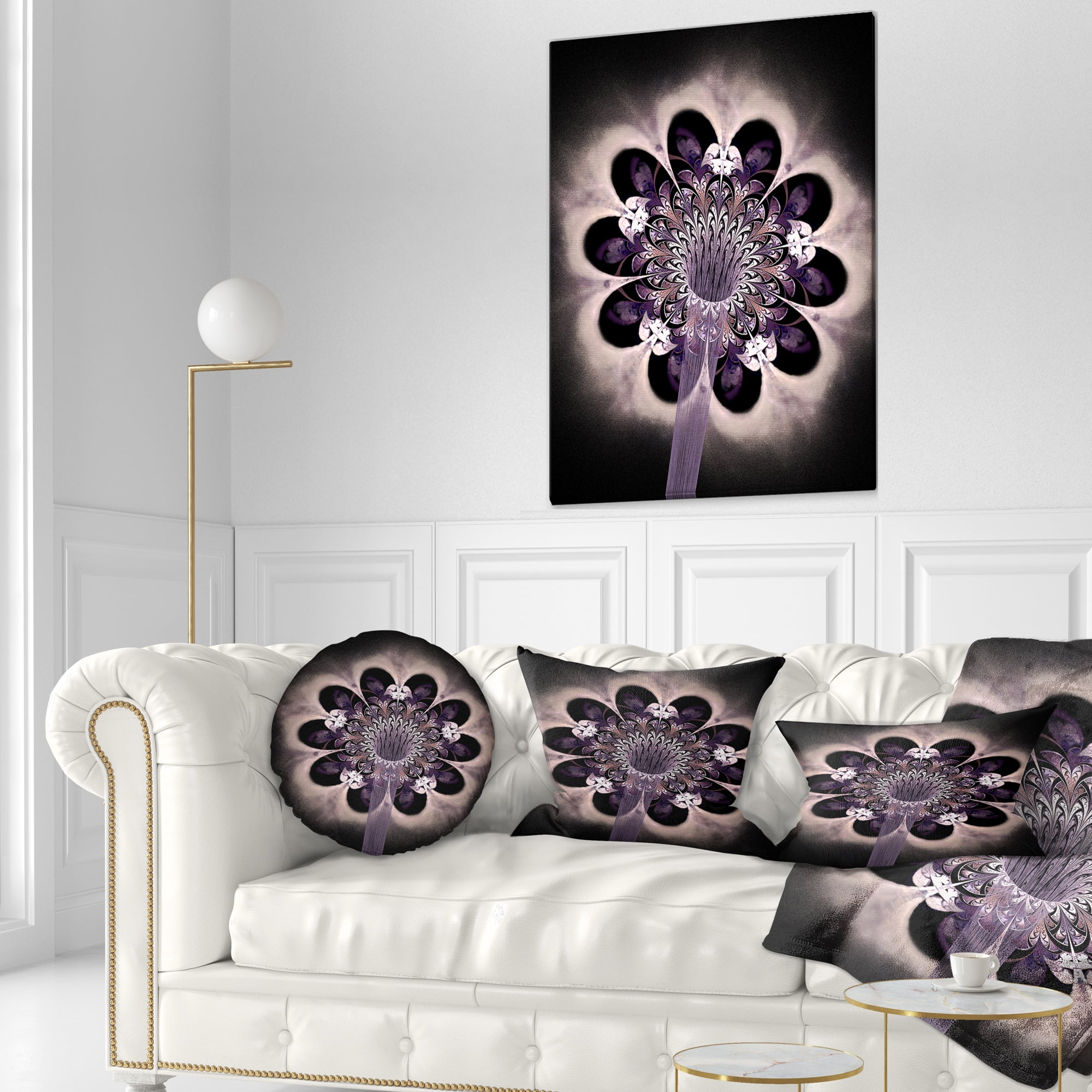 Designart Bright Yellow Digital Art Fractal Flower - Floral Throw Pillow - 12x20
