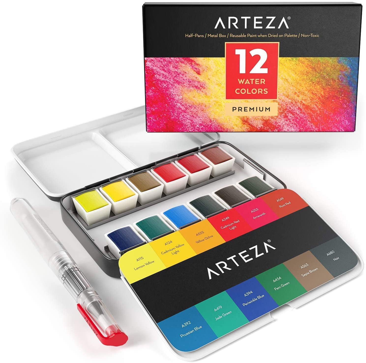 Arteza Watercolor Painting Art Set, Watercolor Half-Pans and Foldable Canvas