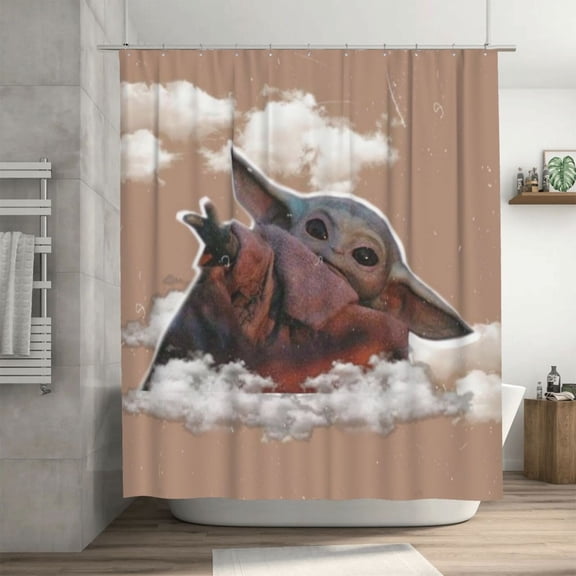Yoda Shower Curtain Cartoon Art Bath Shower Curtains with 12 Hooks, Waterproof Washable Polyester Bathroom Home Decor Set 72x72 Inch, Iron