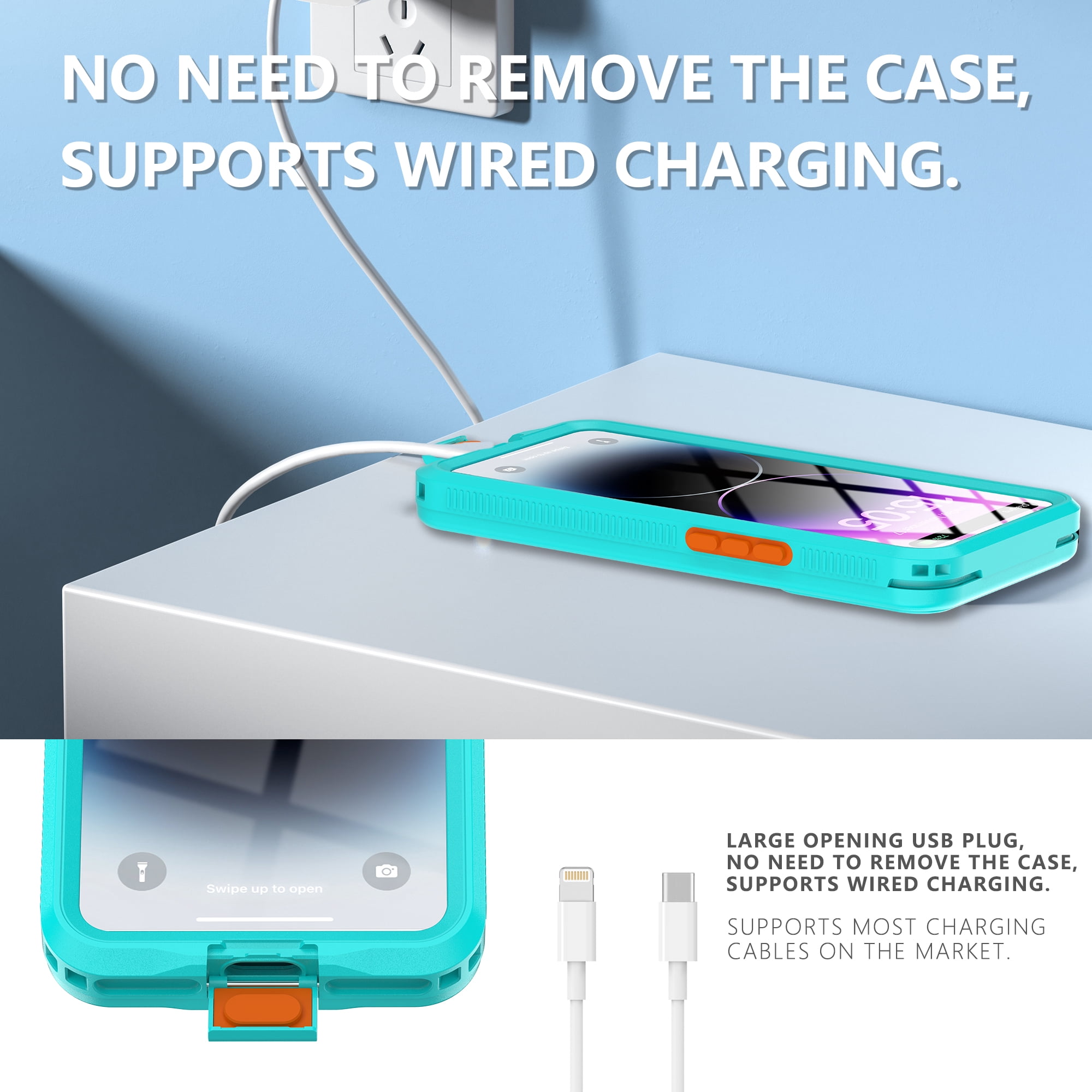 TECH CIRCLE Waterproof iPhone Case,Universal Underwater Phone Pouch Holder Lanyard Dry Bag Beach Travel Essentials Snorkeling Cell Phone Case for iPhone 6.1 inch iPhone 15 14 13 12 Pro Cover,Grassblue