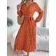 thumbnail image 5 of Vestido Plisado de Larga con Cuello en V y Lunares para Mujer, Informal, Holgado y con Cinturón Color Naranja S, 5 of 10
