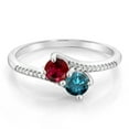thumbnail image 2 of Gem Stone King 10K White Gold Forever United Two Stone Red Created Ruby and Blue and White Diamond Engagement Ring for Women (0.69 Cttw, Round) (Size 8), 2 of 4