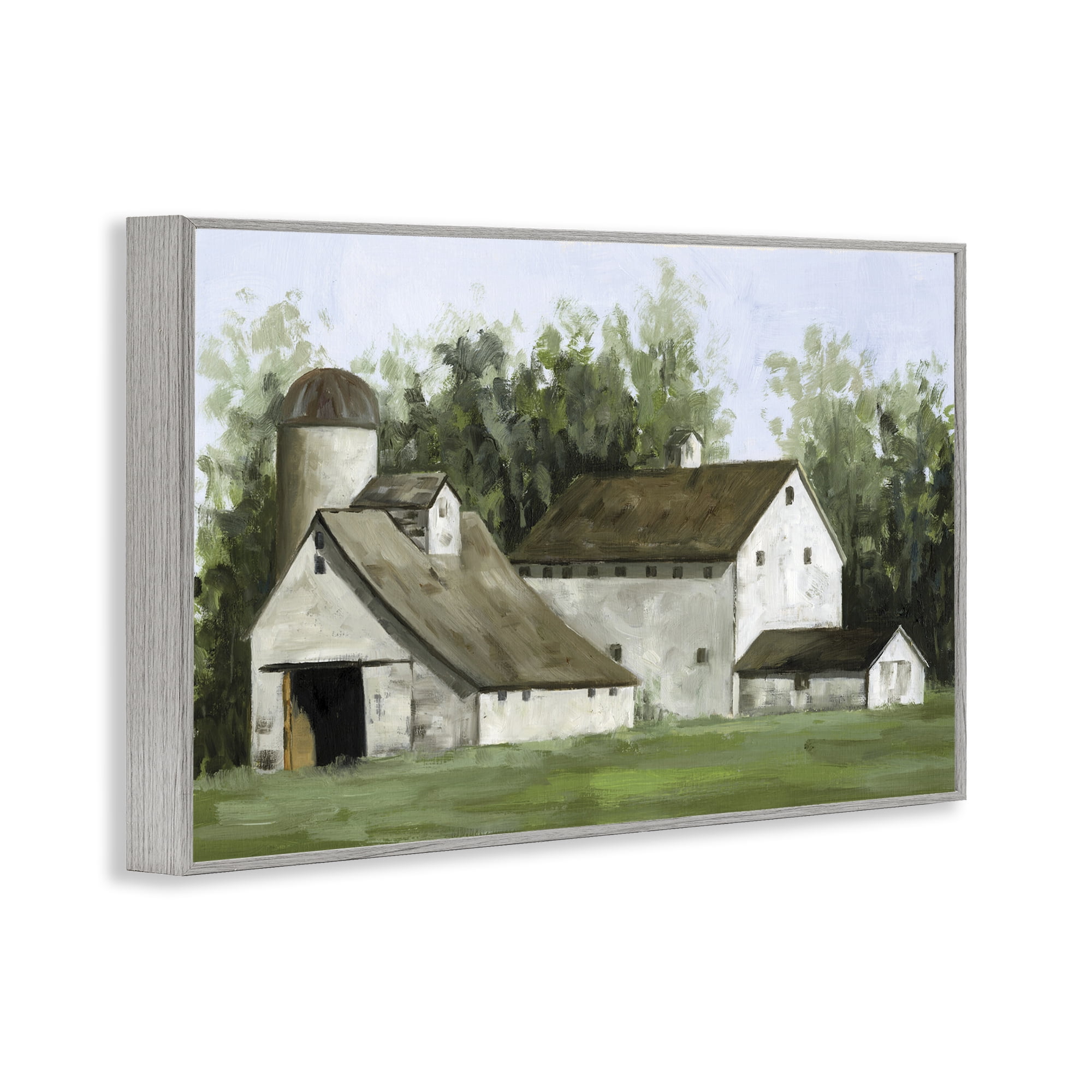 Stupell Industries White Barn Farmhouse Landscape Painting Gray Framed Art Print Wall Art, 30 x 20