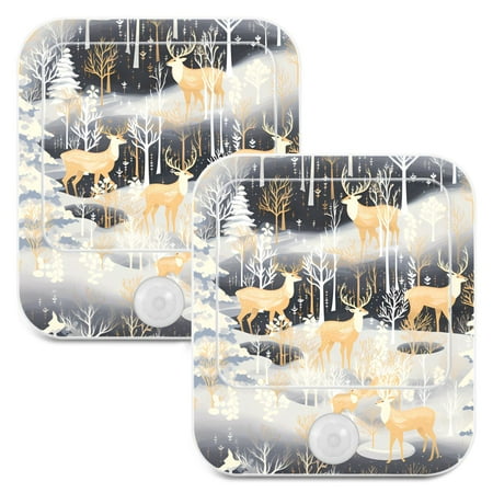 

Deers and Christmas Trees LED Motion Sensor Night Light Plug into Wall 2 Pack Auto Dusk to Dawn Adjustable