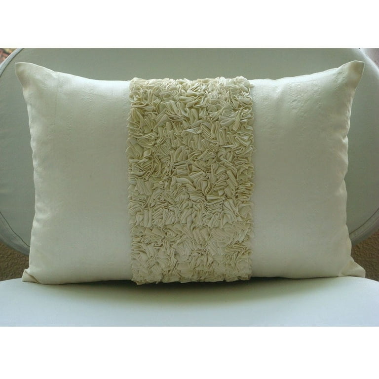 Ivory Lumbar Pillow Cover, Textured Ribbon Pillows Cover, 12x14