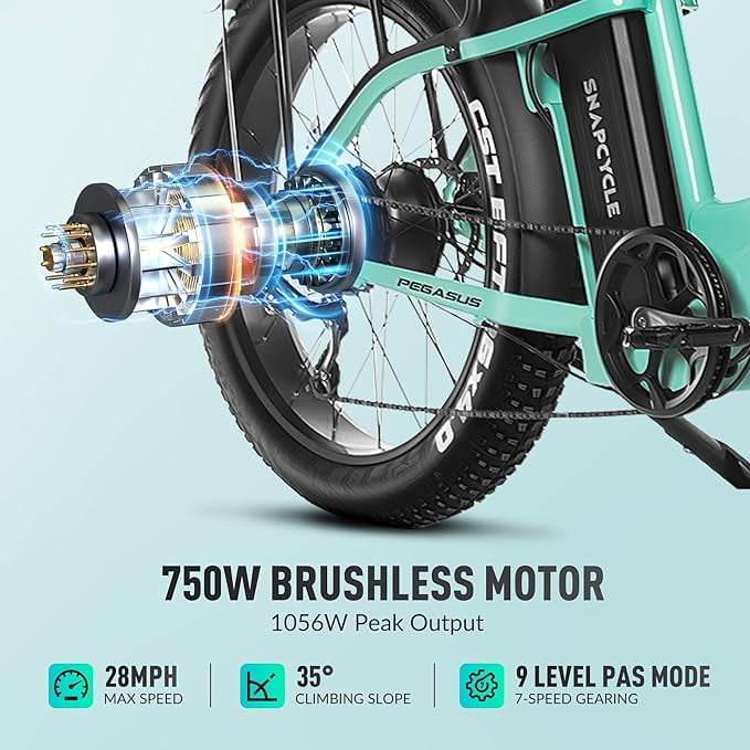 Snapcycle Pegausus Electric Bike for Adults, 750W Peak Motor, 28MPH with 26" x 4.0 Fat Tire Step-Thru Ebike, 48V 15AH Removable Battery, Gray