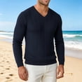thumbnail image 5 of ZVAVZ V Neck Knit Tee Shirts for Men Long Sleeve Textured Tops Fall Casual Gym Athletic Shirts Stretchy Workout Running T-Shirt Navy L, 5 of 6