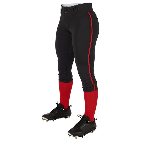 TOURNAMENT w/Pipe Softball Pant - BLACK,SCARLET - S