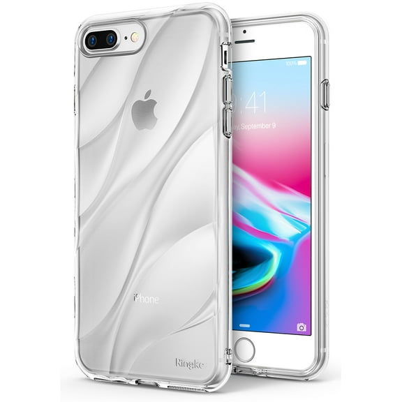 Ringke Flow Case Compatible with iPhone 8 Plus, Minimalist Wavy Textured Shock Absorption TPU Lightweight Design Cover - Clear