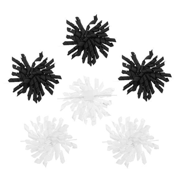 Uxcell 4" Curly Bows for Gift Wrapping, 6Pcs Self Adhesive Twist Tie Grosgrain Ribbon Bow for Treat Bag Christmas Birthday Gift Box Party Favors Decor, White/Black