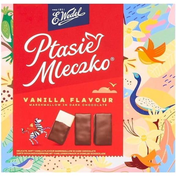 E.Wedel Ptasie Mleczko - Vanilla Marshmallows In Dark Chocolate Candy 340Gr - Polish Candy, Gourmet