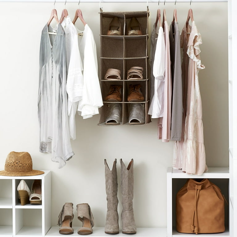 Household Essentials 10 Pocket Hanging Shoe Organizer Side by Side Blended Canvas Storage 2 Hooks for Excellent Support The Perfect Space Saving