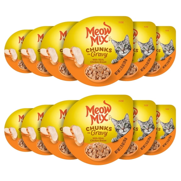 Meow Mix Savory Morsels Real Chicken Breast in Gravy Wet Cat Food, 2.75 oz Cup, 12 Pack