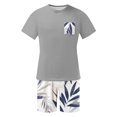 thumbnail image 4 of BXJX Men's Pajama Sets- Crewneck Short Sleeve Shirts and Shorts Casual 2-piece Summer Raglan Sleepwear Gray Size 2XL, 4 of 6
