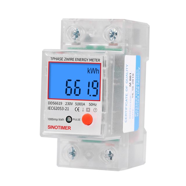 Speravity DDS6619-013 Medidor de energía doméstico Monofásico 2P retroiluminado Medidor eléctrico de alta precisión con Medidores de medidas dimensionales