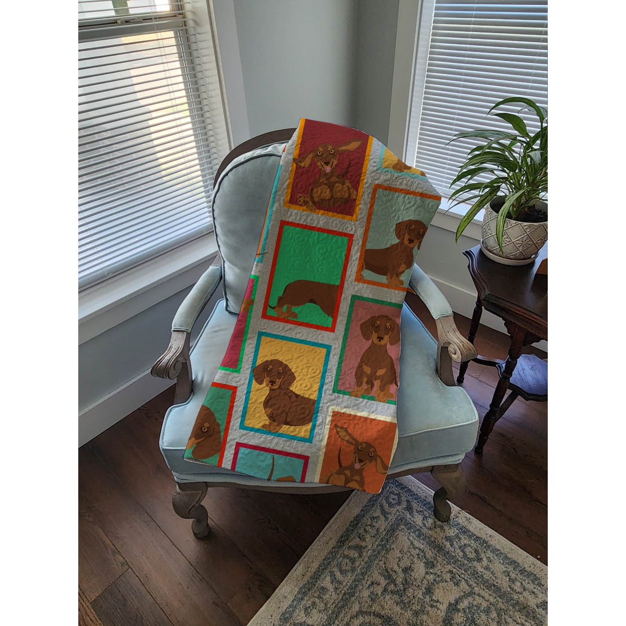 Lots of Chocolate and Tan Dachshund Quilted Blanket 50x60