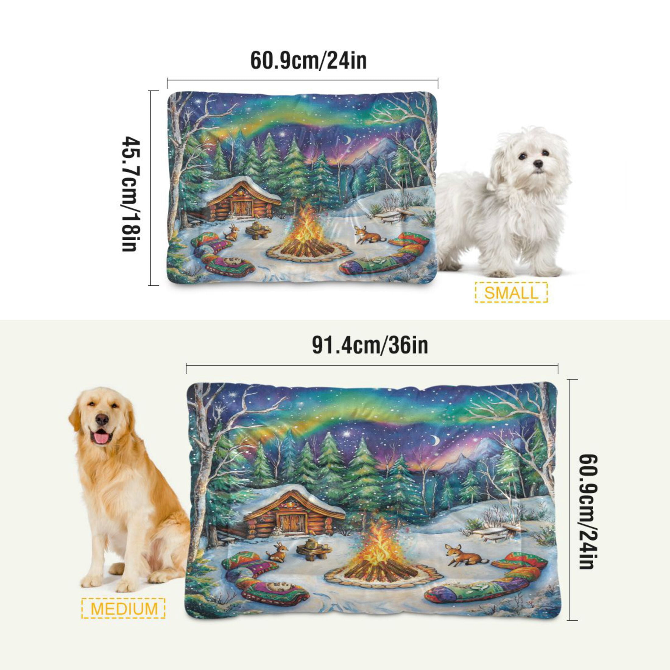 Qxltty Forest Aurora Night View Ped Pad Wear-resistant and Hard to Bite Through Sleeping Pad for Small Medium Large Dogs Winter Pet Bed 36×24in