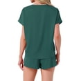 thumbnail image 3 of INSPIRE CHIC Womens Satin Silky Pajama Set Short Sleeve Crew Neck Front Pocket Top and Drawstring Shorts Sleepwear S Dark Green, 3 of 5