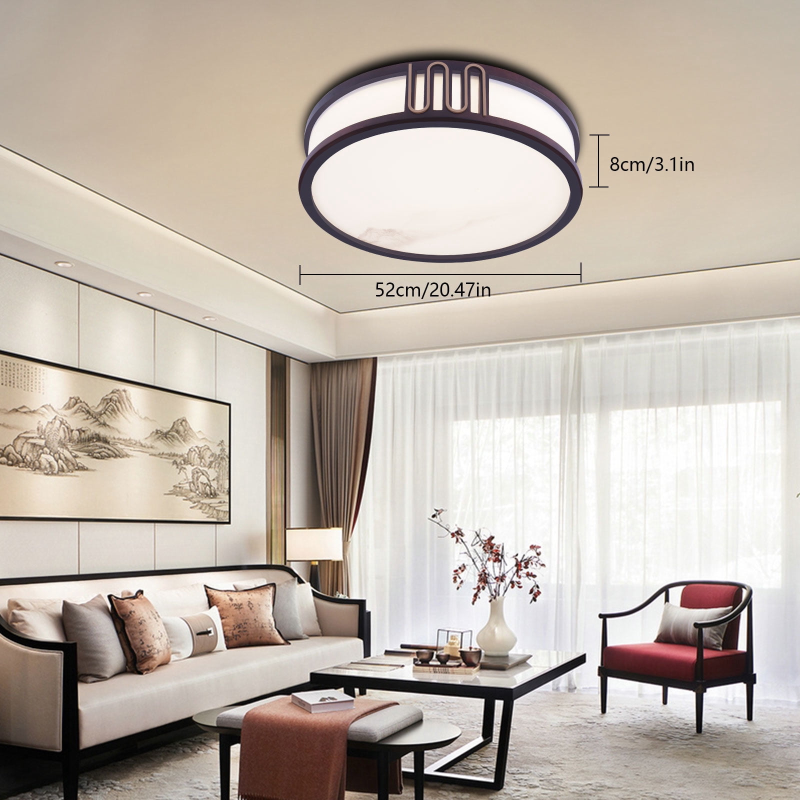 Ceiling Light Minimalist Wood Flush Mount Ceiling Light Fixture w/ Lampshade W/o Bulb for Living Rooms